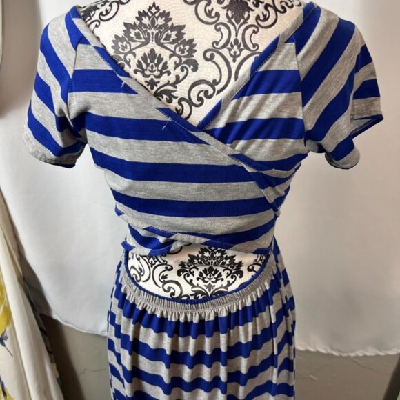 Bailey Girl Royal Blue & Gray Striped Cutout Maxi Dress Size M - Picture 9 of 10